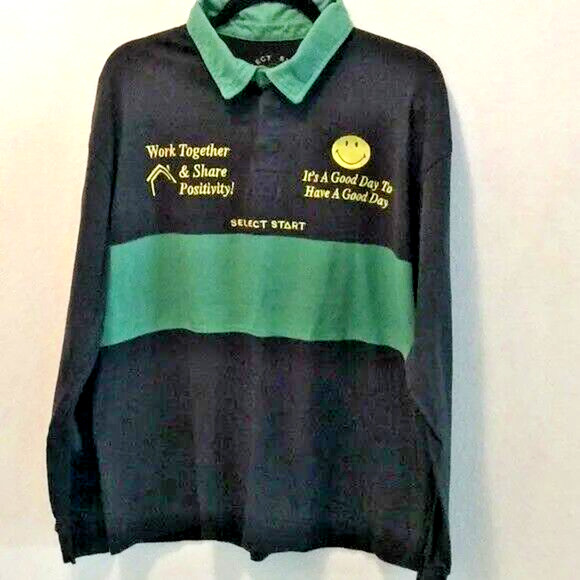 SMILEY ORIGINALS MEN’S BLACK COLLARED SHIRT Sz L - Picture 2 of 6